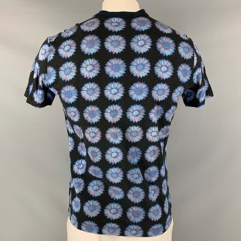VERSACE JEANS COUTURE Black Blue Floral Cotton Short Sleeve T-shirt - Picture 3 of 5
